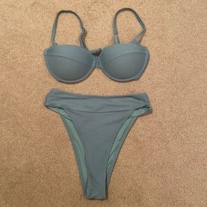 Cupshe High-Waisted Underwire Blue Bikini